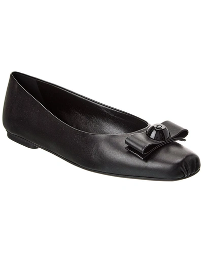 Ferragamo Bow-detail Leather Ballerina Shoes In Black