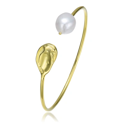 Genevive .925 Sterling Silver With Gold Plating Freshwater Pearl Cuff Bracelet