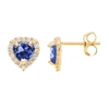 Ballstudz 14k Yellow Gold 7mm Cz Halo Heart Stud Earrings, With Pushback, Women's, Unisex In Blue