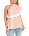 PEARL BY LELA ROSE POPLIN ASYMMETRICAL RUFFLE TOP