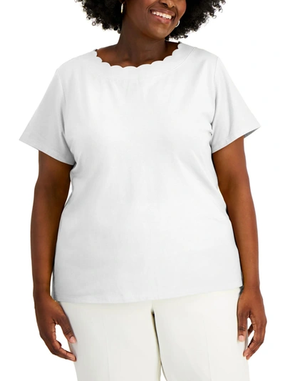 Anne Klein Plus Womens Scalloped Short Sleeve T-shirt In Grey