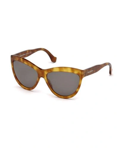 Balenciaga Monochromatic Cat-eye Sunglasses, Light Brown In Brown Light