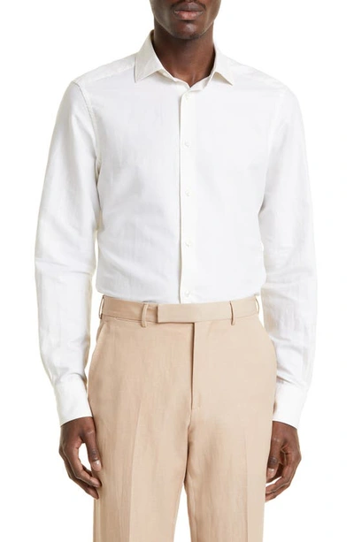 Zegna Crossover Cotton, Linen & Silk Button-up Shirt In White