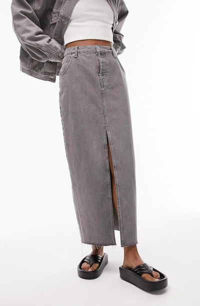 Topshop Denim Maxi Skirt In Gray In Neutral