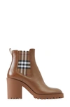 Burberry Allostock Leather Check Heeled Chelsea Booties In Dark Birch Brown