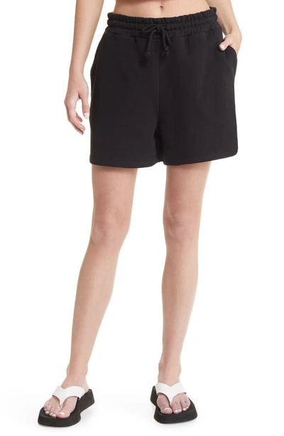 Topshop Cotton Blend Fleece Shorts In Black