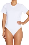 Naked Wardrobe Crewneck Short Sleeve Cotton Bodysuit In White