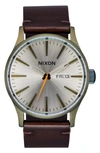 NIXON THE SENTRY LEATHER STRAP WATCH, 42MM