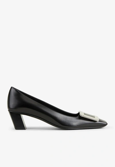 ROGER VIVIER BELLE VIVIER 45 METAL BUCKLE PUMPS IN LEATHER,RVW00600920BSSB999 B999