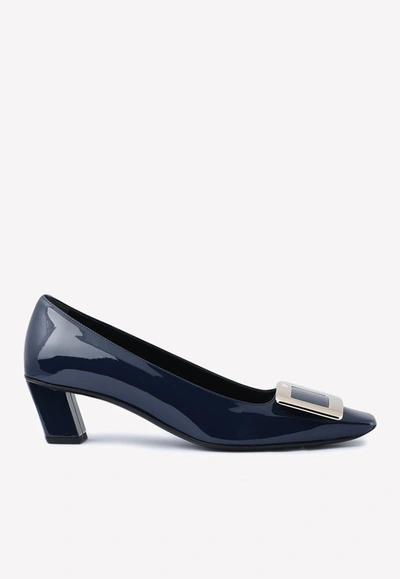 Roger Vivier Belle Vivier 45 Metal Buckle Pumps In Patent Leather In Navy