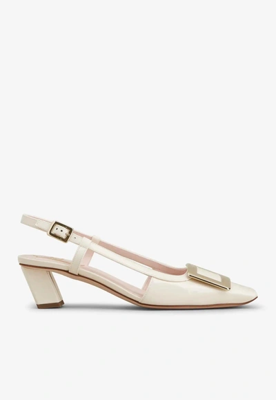 Roger Vivier Belle Vivier 45 Slingback Pumps In Patent Leather In White