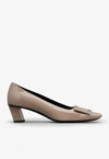 Roger Vivier Pointed Toe Pumps With Low Block Heel And Patent Finish In Beige