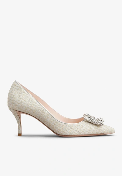 Roger Vivier 65 Flower Strass Buckle Pumps In Off-white