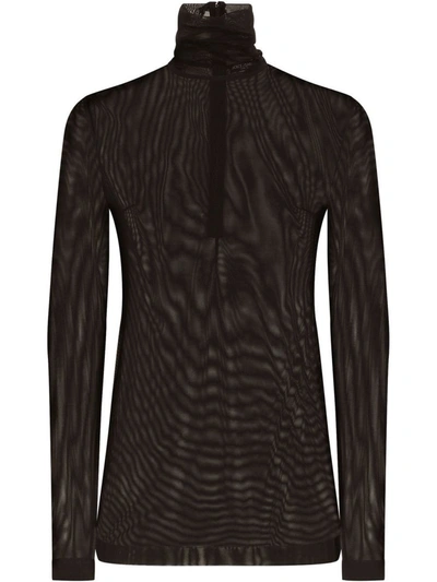 Dolce & Gabbana Sheer Half-zip Mesh Top In Black