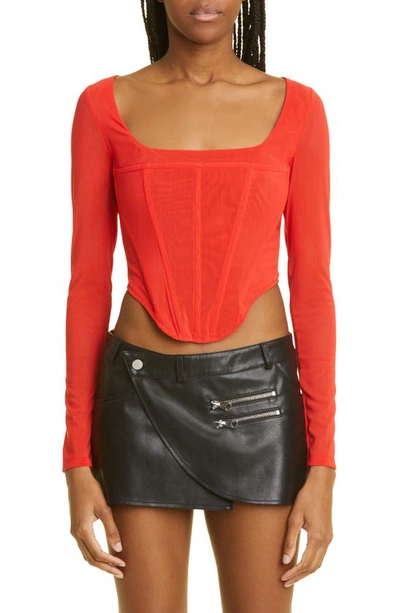 Miaou Maude Atlas Print Mesh Corset Top In Red