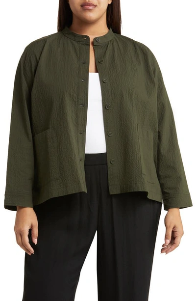 Eileen Fisher Petite Crinkled Button-down Shirt Jacket In Seaweed