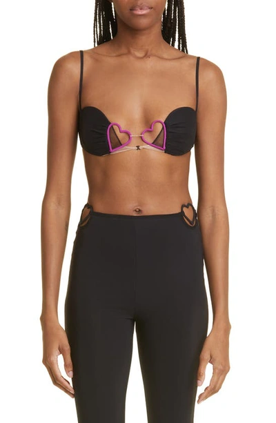 Nensi Dojaka Heart Padded Bra With Gathered Cup In Black
