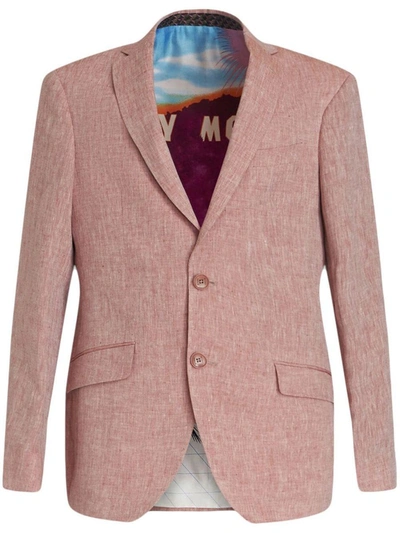 Etro Single-breasted Linen Blazer In Red