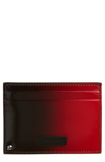 Ferragamo Men's Degrade Leather Card Case In Flame Red Nero