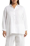 Eileen Fisher Classic Collar Easy Linen Button-up Shirt In White
