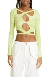 DION LEE INTERLINK CUTOUT DETAIL TIE DYE STRETCH COTTON WRAP TOP