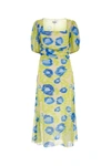 Ganni Ruched Printed Stretch-mesh Midi Dress In Multi