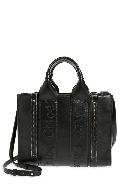 Chloé Small Woody Leather Tote In Black 001