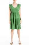 Max Studio Ruffle Cap Sleeve Tiered Jersey Babydoll Dress In Green