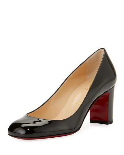 Christian Louboutin Cadrilla Patent Block-heel Red Sole Pump In Black