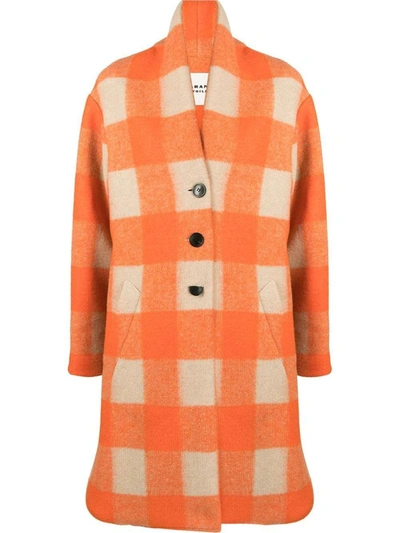 Isabel Marant Étoile Check-pattern Single-breasted Coat In Orange