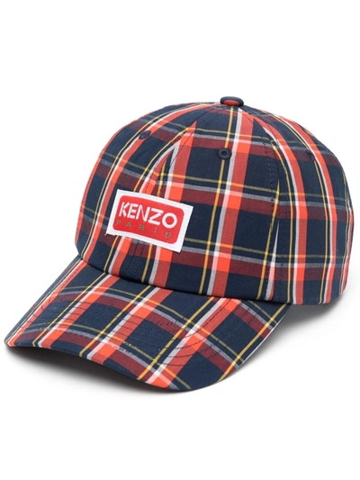 Kenzo Checked Baseball Cap Dark Blue In Bleu Nuit