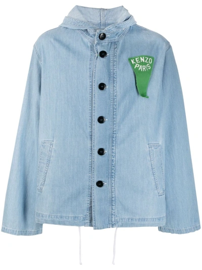 Kenzo Stone Bleached Nautical Denim Overshirt In Blue