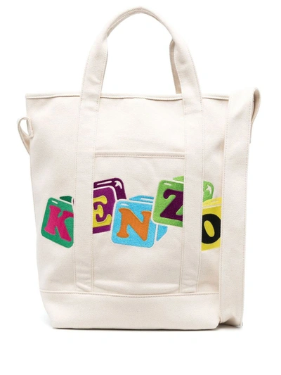Kenzo Logo-patch Tote Bag In Neutrals