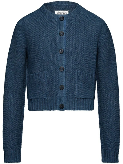 Maison Margiela Knitted Long-sleeve Cardigan In Blue
