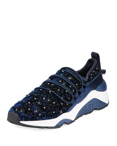 Ash Women's Misstic Embellished Velvet Lace Up Sneakers In Midnight/navy