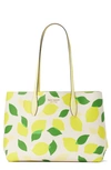 Kate Spade All Day Lemon Toss Print Tote In Parchment Multi