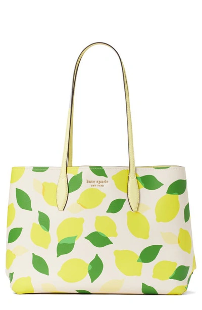 Kate Spade All Day Lemon Toss Print Tote In Parchment Multi