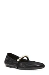 Stuart Weitzman Goldie Faux Pearl-embellished Leather Ballet Flats In Black