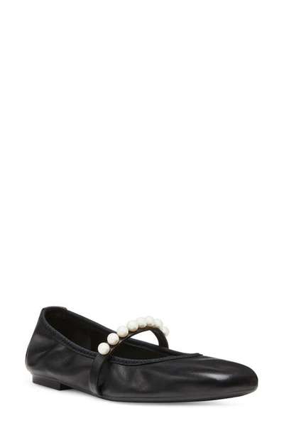 Stuart Weitzman Goldie Faux Pearl-embellished Leather Ballet Flats In Black
