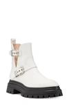 Stuart Weitzman Maverick Bedford Moto Bootie In White.