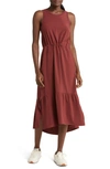 Zella Drawcord Waist Tiered Maxi Dress In Burgundy Port