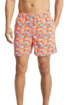 Tom & Teddy Fish Swim Trunks In Striped Orange