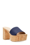Stuart Weitzman Square High Suede Platform Sandals In Blue