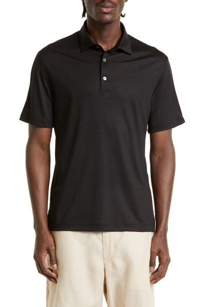 Zegna High Performance Wool Polo Shirt In Noir