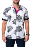 MACEOO MACEOO GALILEO LIONPAISLEY WHITE STRETCH SHORT SLEEVE BUTTON-UP SHIRT