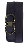 Ferragamo Double Gancio Suede Belt In Navy