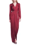 L'agence Thea Twist Front Chain Long Sleeve Gown In Black Cherry