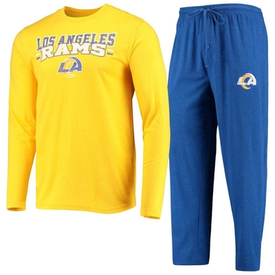 Concepts Sport Men's  Royal, Gold Los Angeles Rams Meter Long Sleeve T-shirt And Trousers Sleep Set In Royal,gold