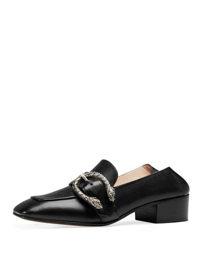 Gucci Dionysus Leather 35mm Loafer, Black In Black/silver