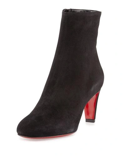 Christian Louboutin Top 70 Suede Red Sole Ankle Boots, Black, Black